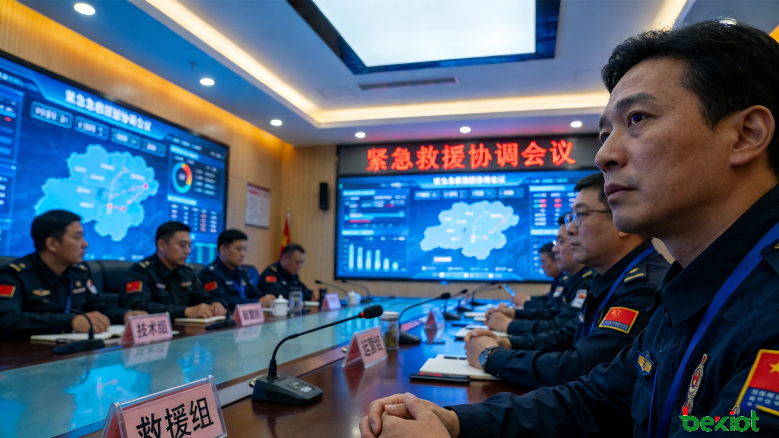 مركز قيادة منجم فحم تحت الأرض مع خرائط المنجم وتتبع الأفراد وحالة الغلاف الجوي ووظائف المؤتمرات الطارئة