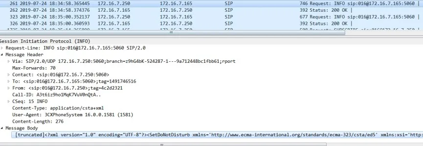 عند تمكين DND من جانب الخادم، يمكن لـ uaCSTA Info إعلام الهاتف