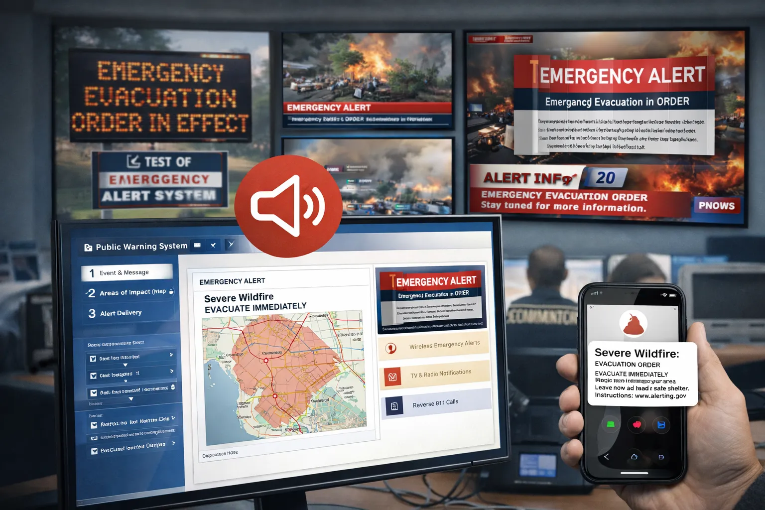 نظام إنذار عام مع بث طارئ وسير عمل إنذار موائم مع IPAWS وإخطار المواطنين عبر الاتصال العكسي 911