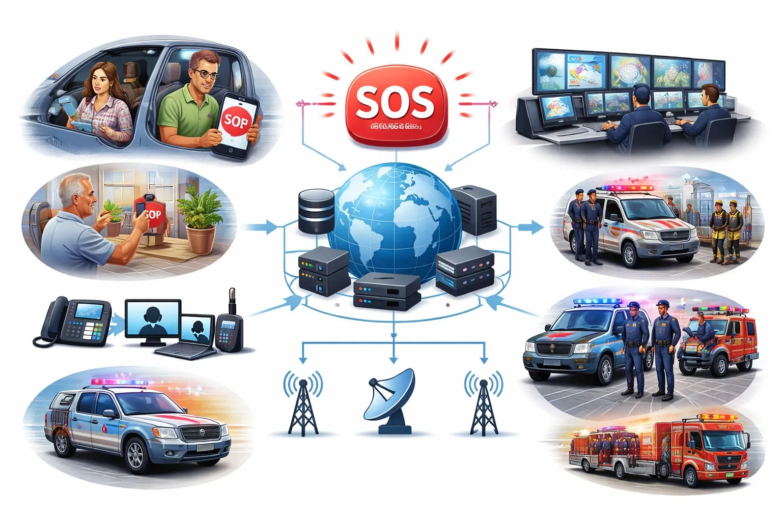 نظام إرسال الهواتف عبر IP المستخدم للإرسال الطارئ في حالة SOS