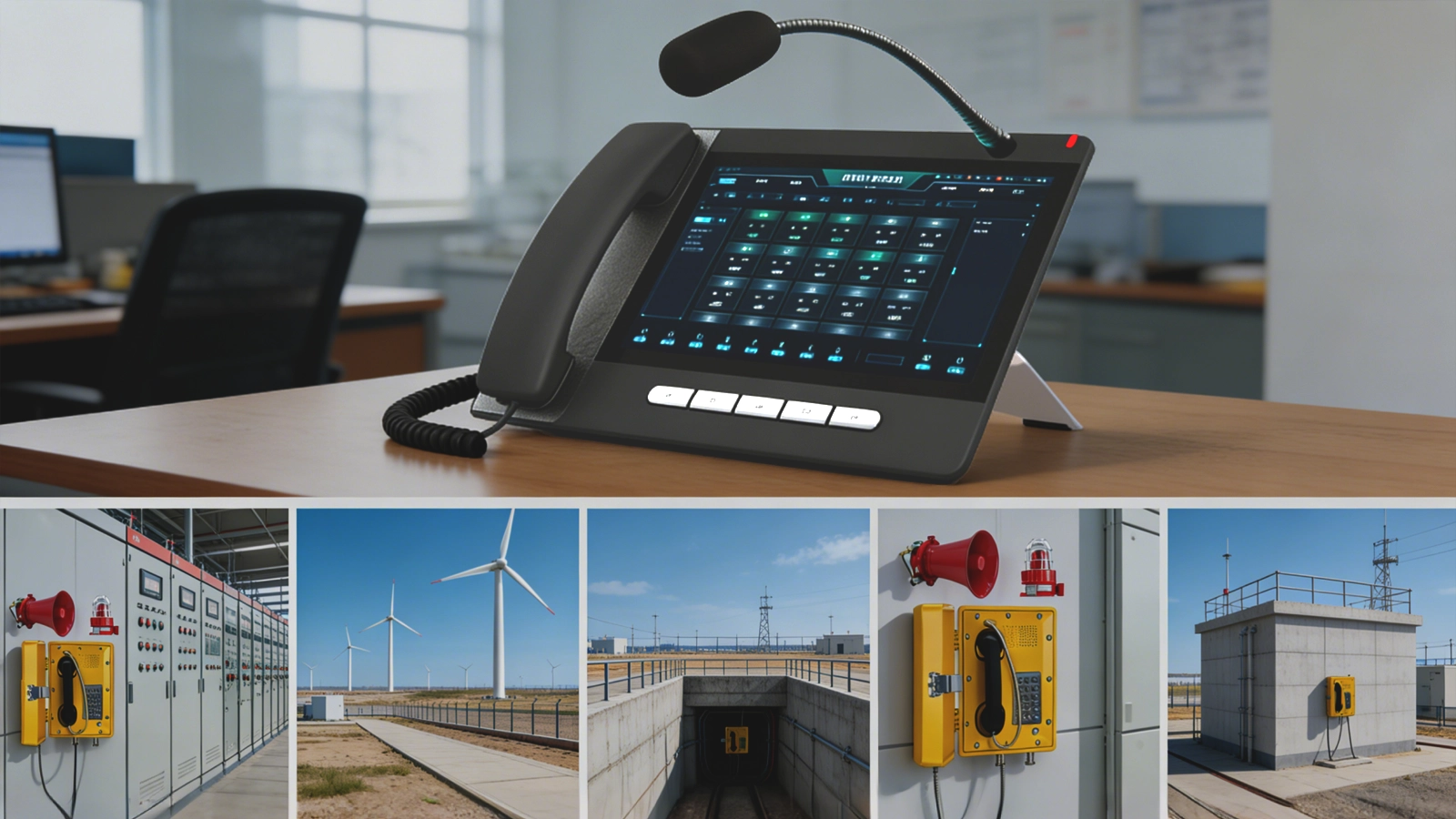 نداء مناطقي عبر ساحة محولات مزرعة الرياح، وغرفة GIS، وغرفة حماية الترحيل، والطابق السفلي للكابلات، ومبنى التحكم مع إدارة مشغل منسقة