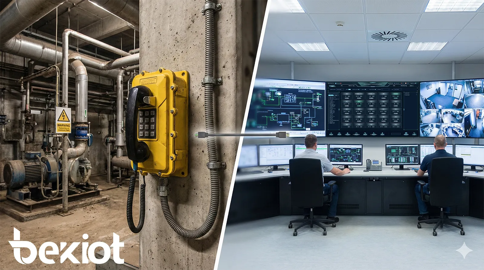 هاتف مضاد للانفجار مرتبط بغرفة تحكم مركزية في مصنع صناعي