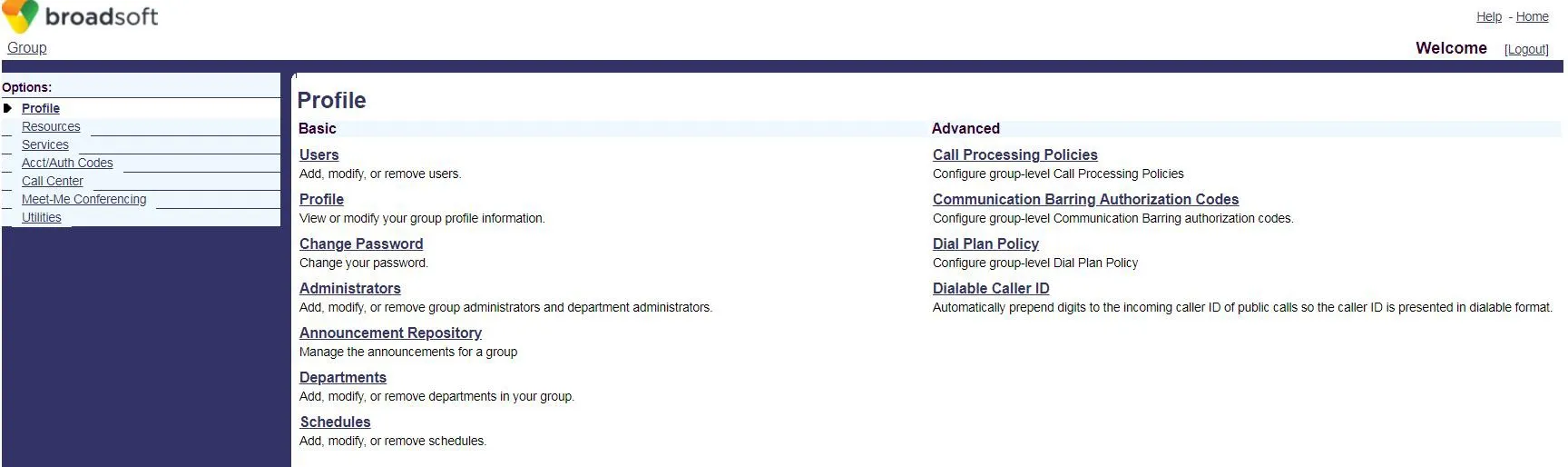 صفحة تسجيل الدخول إلى BroadWorks