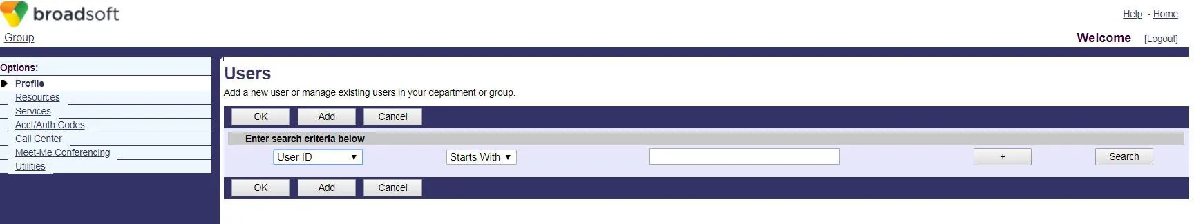 صفحة المستخدمين في BroadWorks