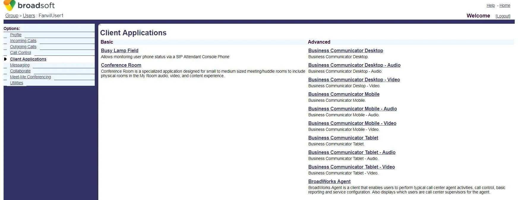 صفحة تطبيقات العميل