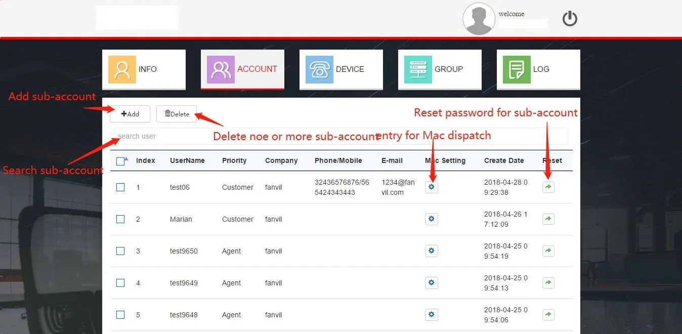 واجهة إضافة حساب عميل