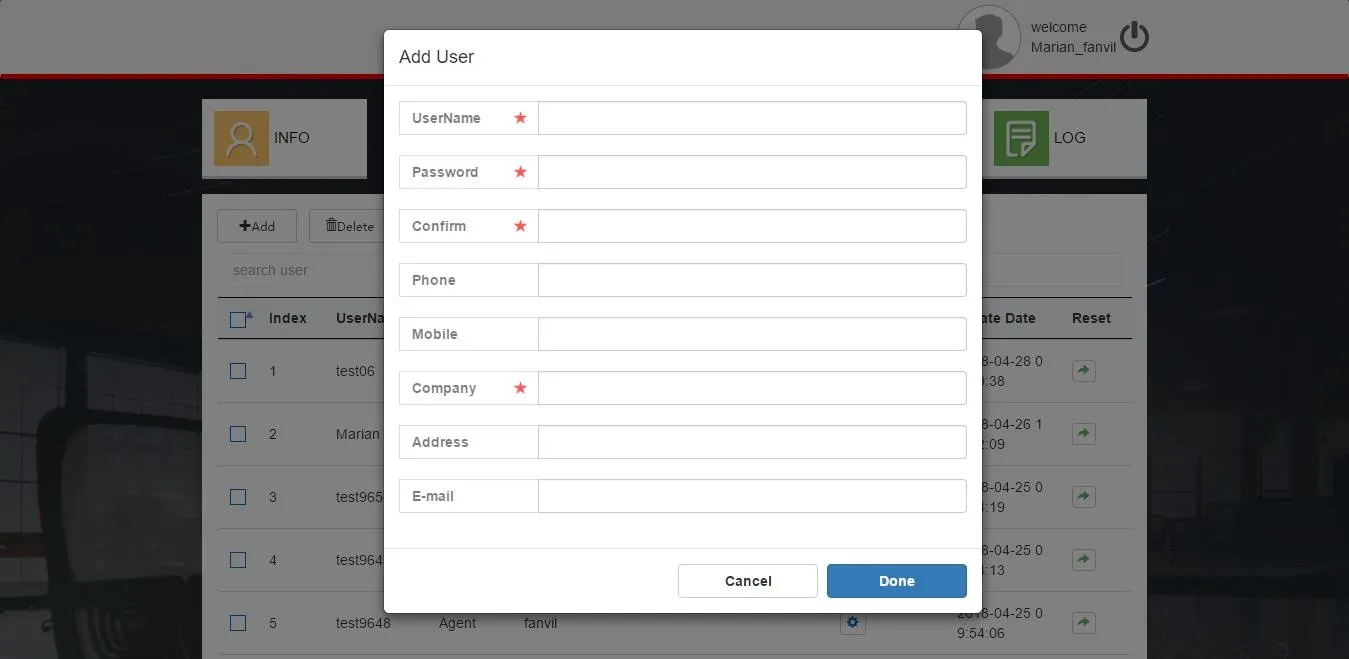 مربع حوار إضافة مستخدم