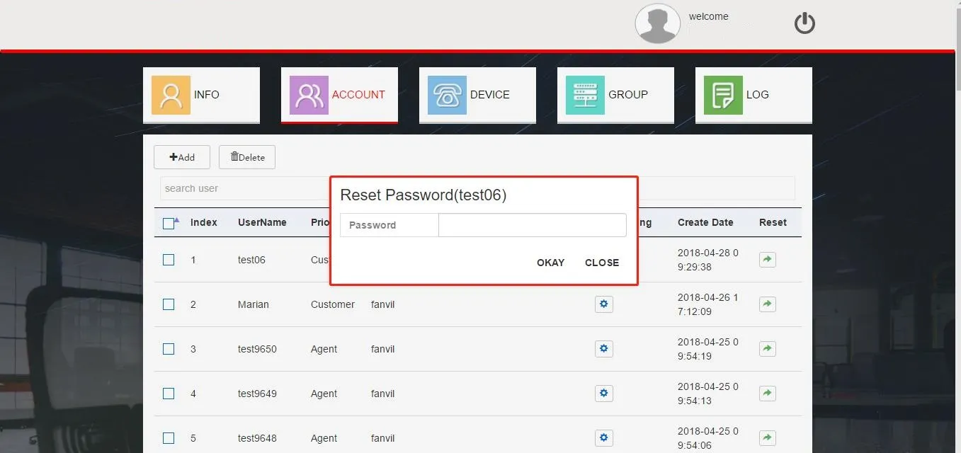 واجهة إعادة تعيين كلمة المرور