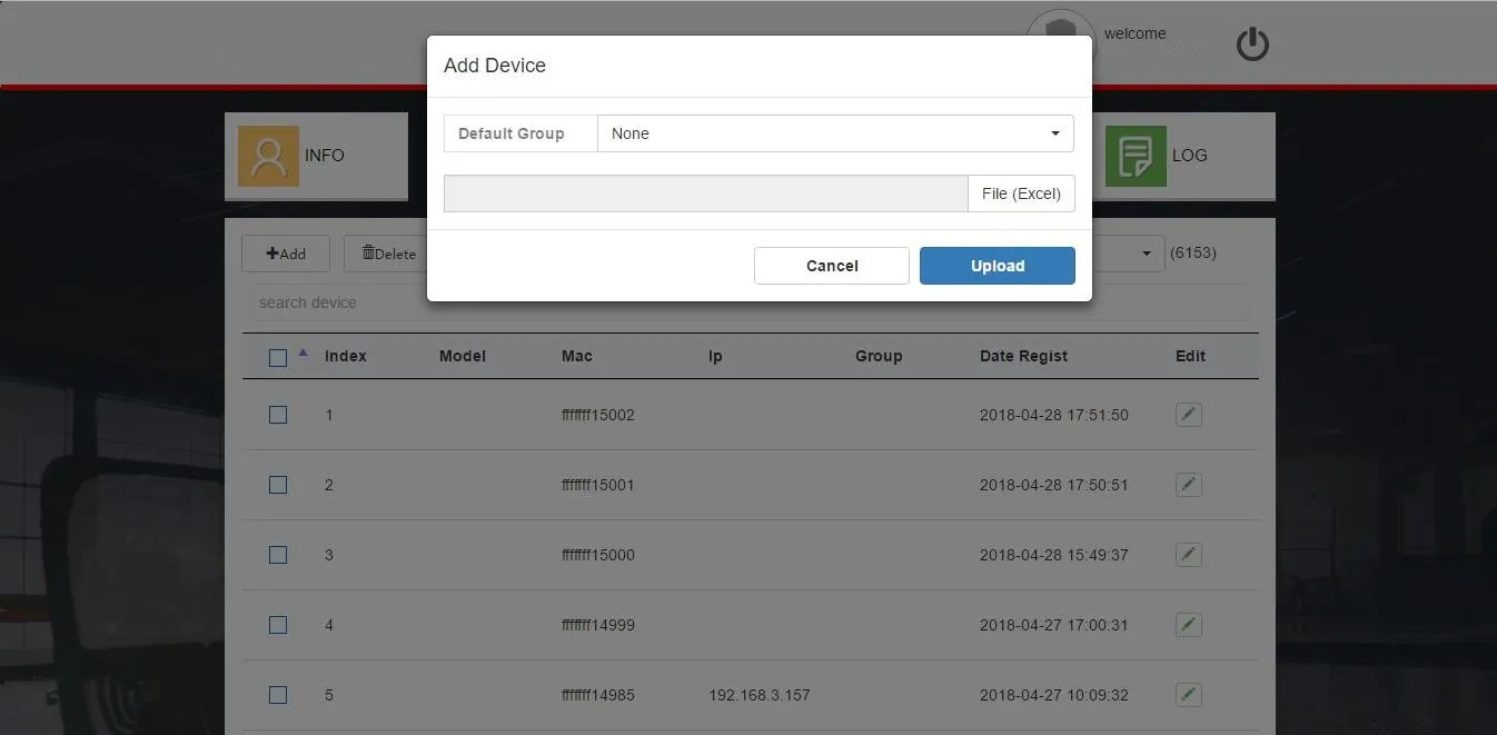 واجهة استيراد ملف Excel