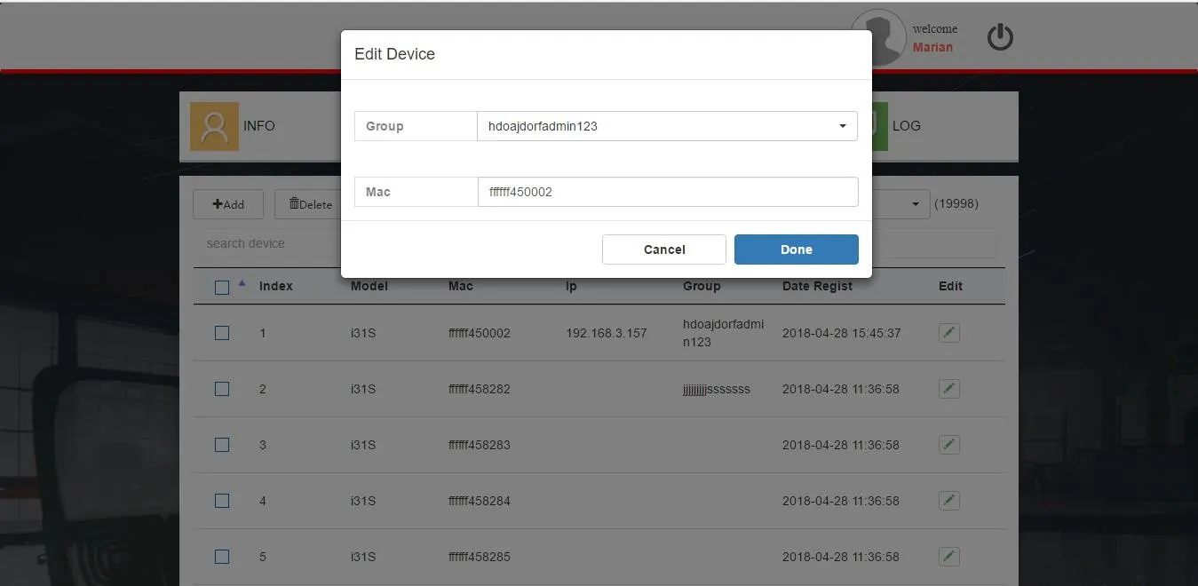 واجهة استيراد أجهزة العميل