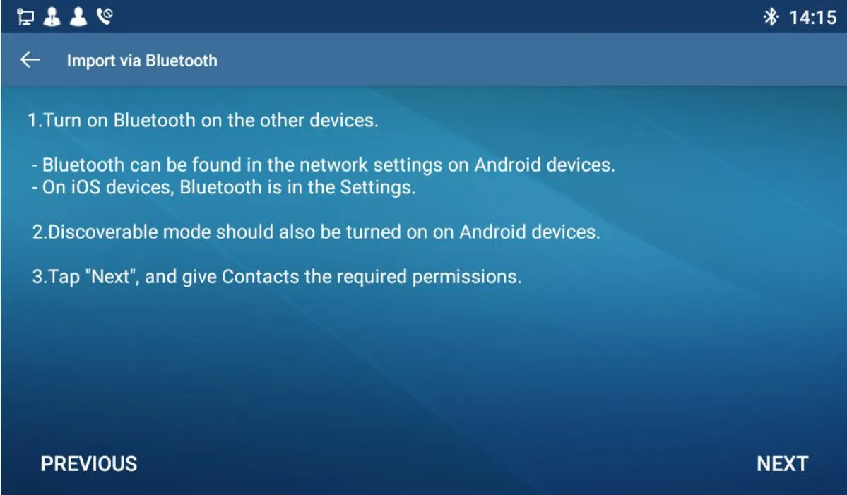 استيراد جهات الاتصال عبر البلوتوث