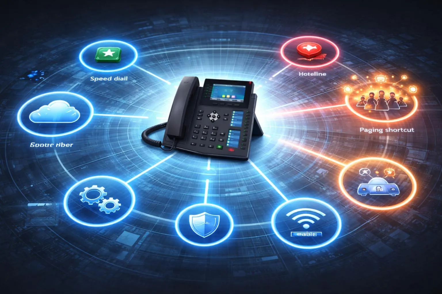 الاتصال بلمسة واحدة المستخدم في المكاتب وغرف ضيوف الفنادق ومنصات الرعاية الصحية ونقاط الاتصال الداخلي الطارئة أو نقاط الاتصال الصناعية