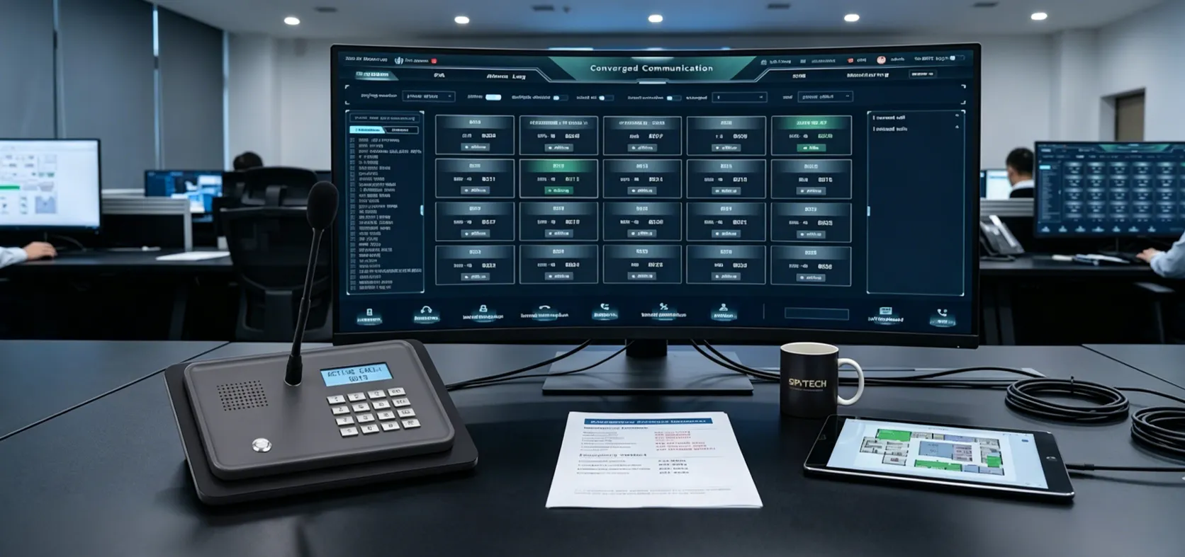 ميكروفون SIP GP100 مستخدم في مكتب تحكم للإعلانات والاتصالات