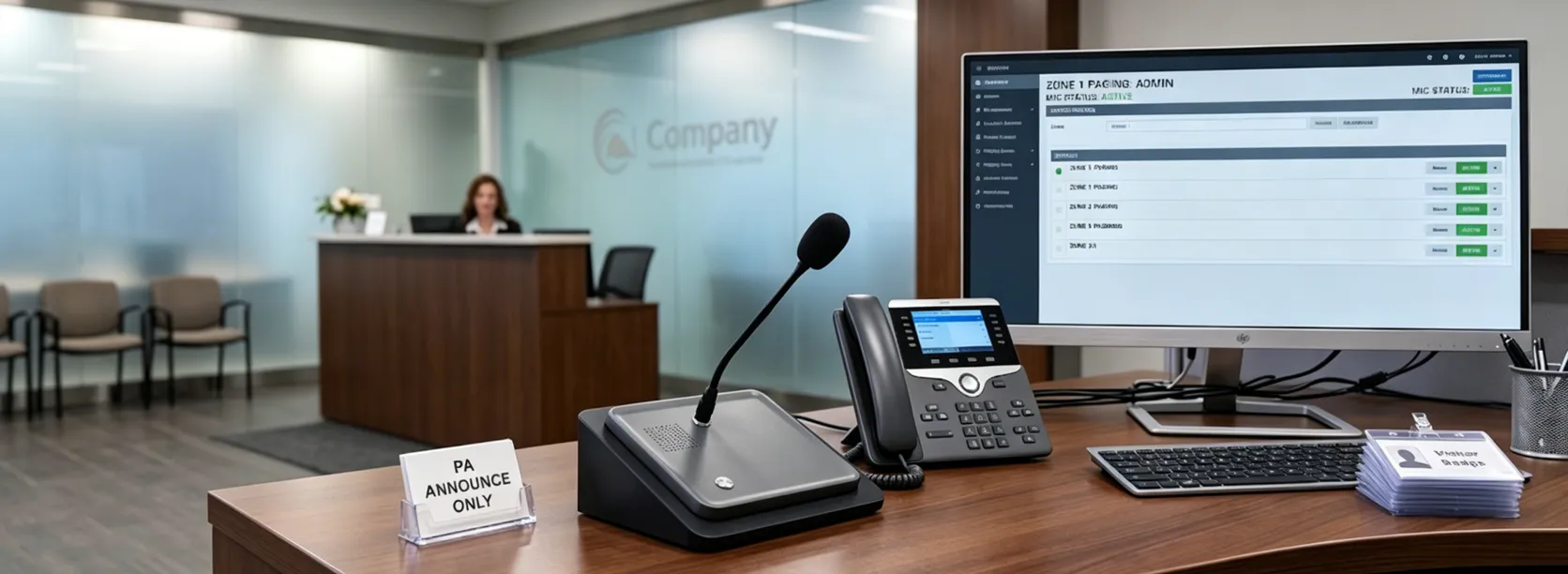 ميكروفون SIP بدون لوحة المفاتيح GP100 مستخدم في مكتب استقبال أو تحكم للإعلانات