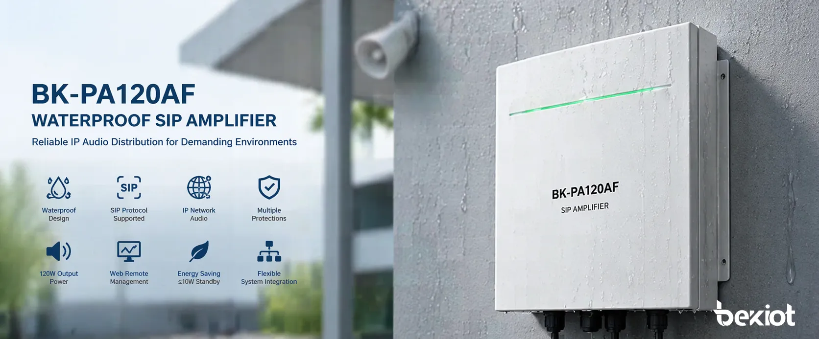 عرض أمامي لمكبر الصوت SIP المقاوم للماء BK-PA120AF في نشر صوت شبكي