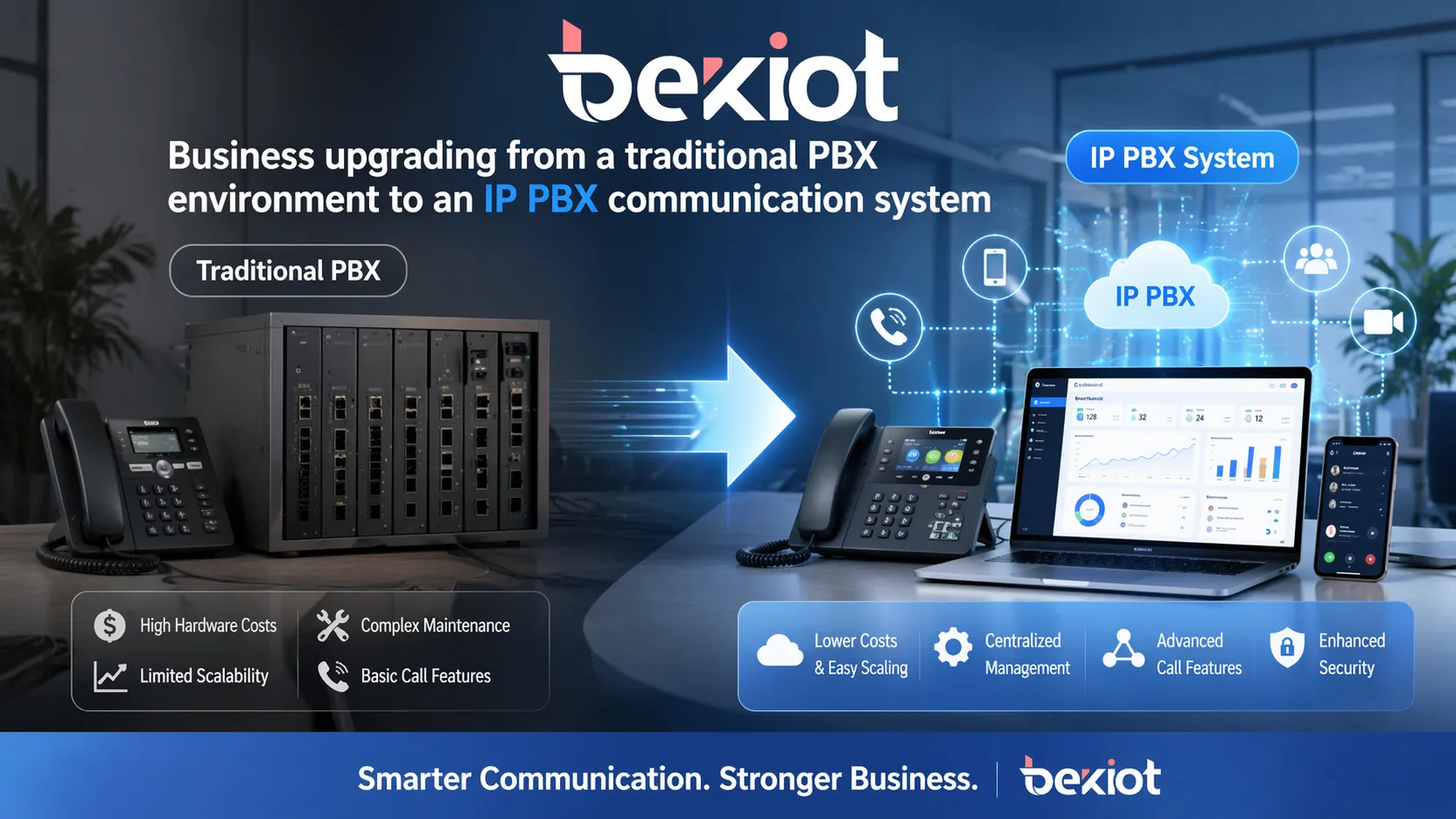 شركة تنتقل من بيئة PBX تقليدية إلى نظام اتصالات IP PBX