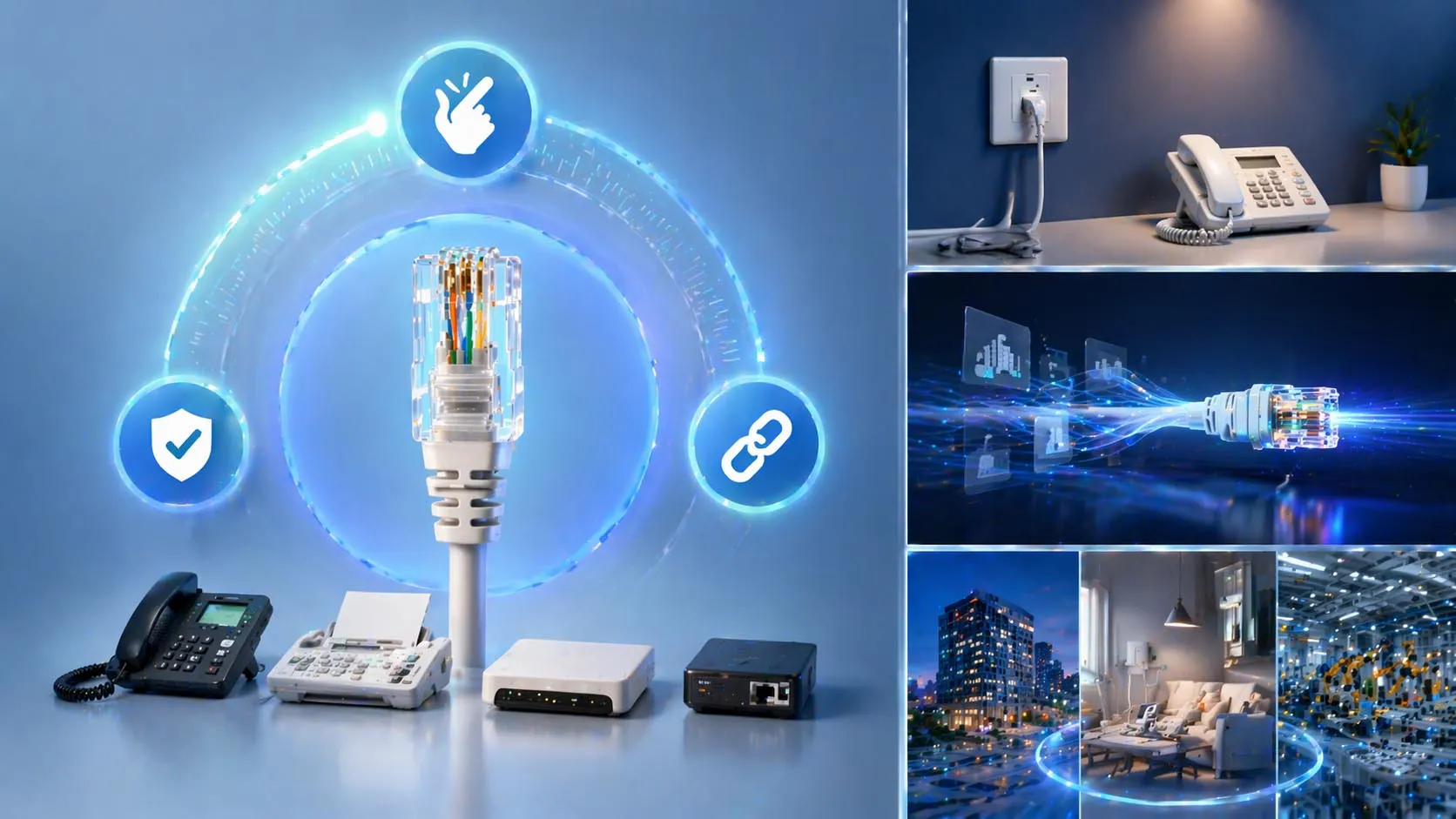 واجهة هاتف تناظرية RJ11 متصلة ببوابة صوت في نظام اتصالات هجين