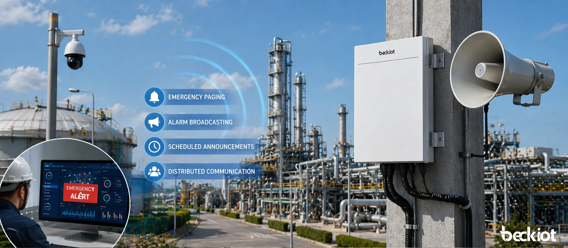 جهاز مكبر صوت إعلانات خارجي مقاوم للعوامل الجوية BK-PA60AF مستخدم للنداء الطارئ وبث الإنذارات في منشأة خارجية كبيرة