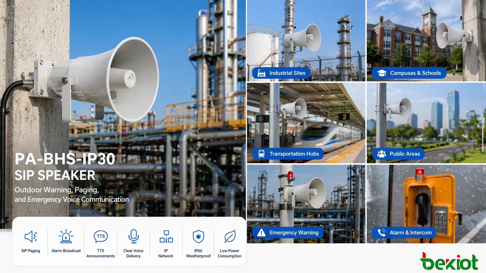 مكبر صوت PA-BHS-IP30 SIP مستخدم للتحذير الخارجي والاستدعاء والاتصالات الصوتية الطارئة