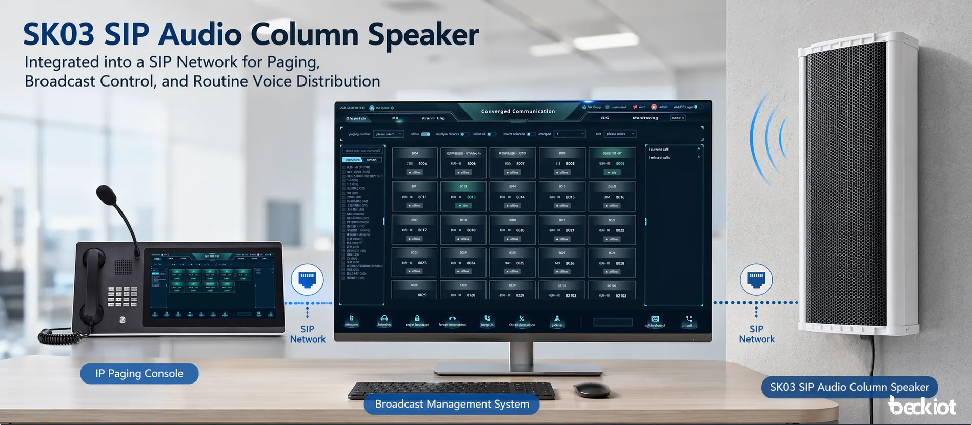 سماعة SK03 عمودية صوتية SIP متصلة بمنصة نداء وبث شبكي