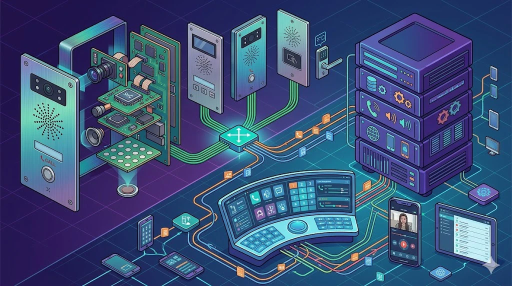 مبدأ عمل جهاز الاتصال الداخلي SIP مع تسجيل SIP وبدء المكالمة واتصال صوت أو فيديو ثنائي الاتجاه