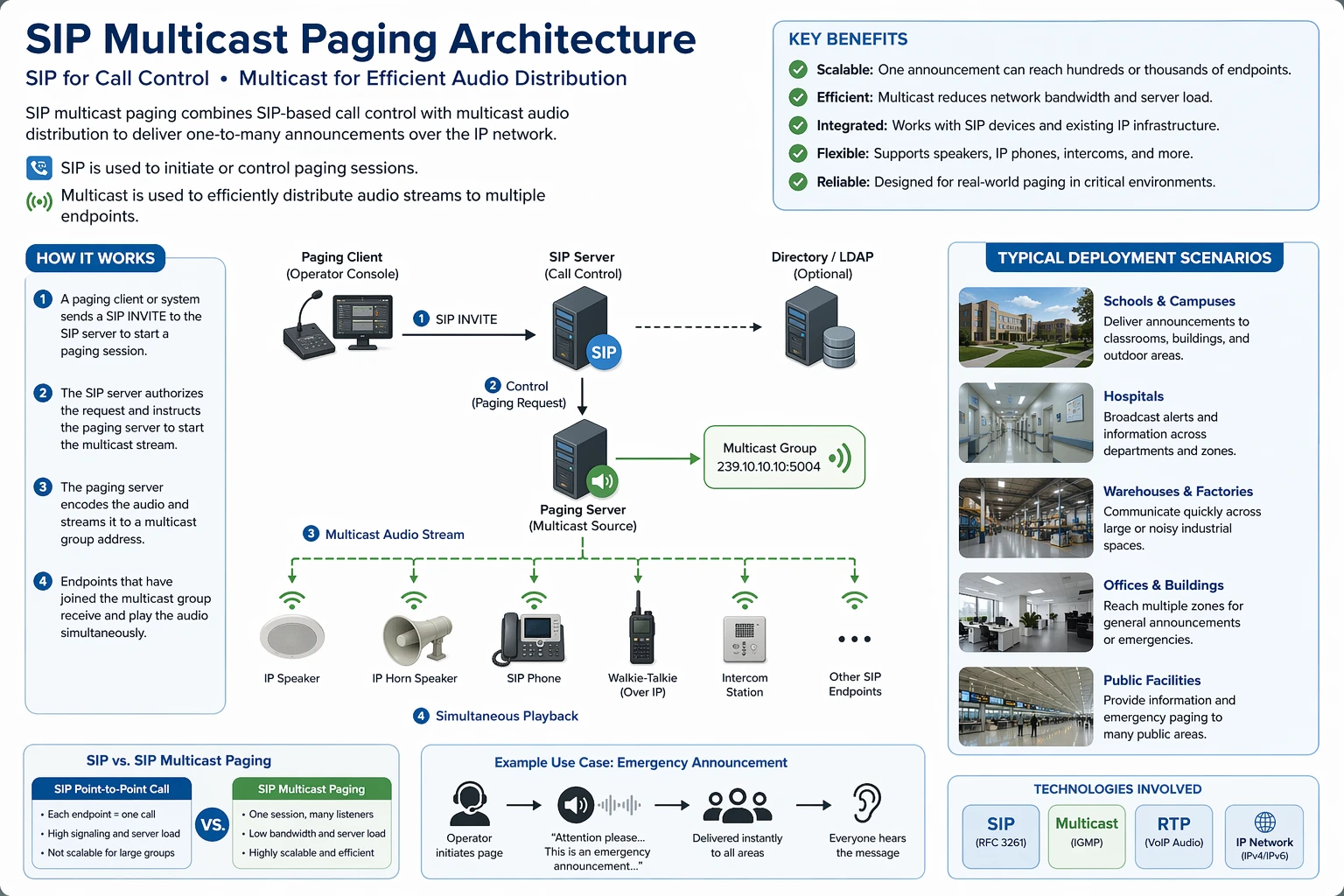 ما هو SIP Multicast Paging ؟ المبادئ والفوائد وطرق النشر