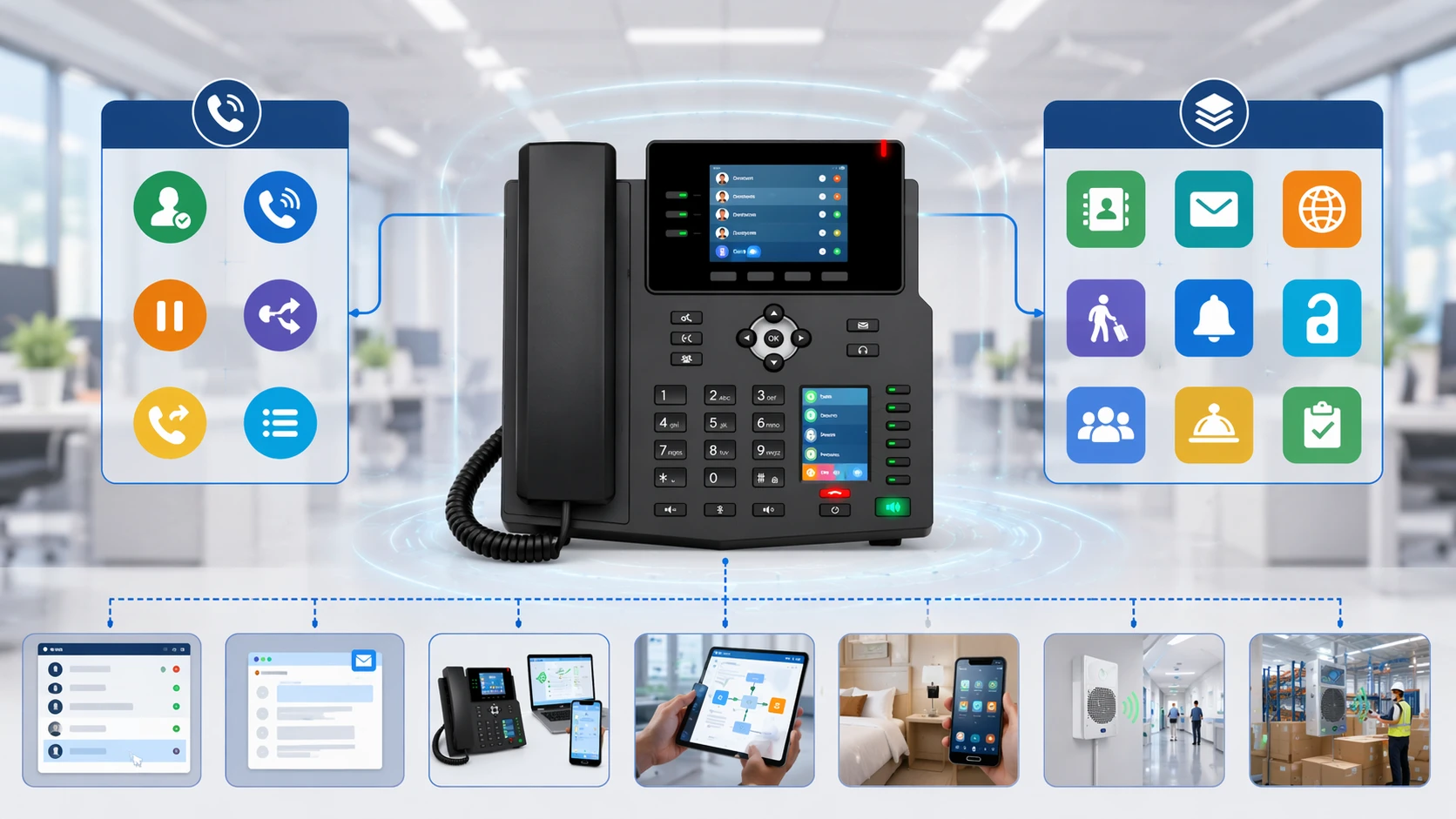 تطبيقات هاتف IP ممتدة باستخدام متصفح XML للدلائل والرسائل وتنقل الامتدادات والخدمات التجارية الموجهة نحو المهمة