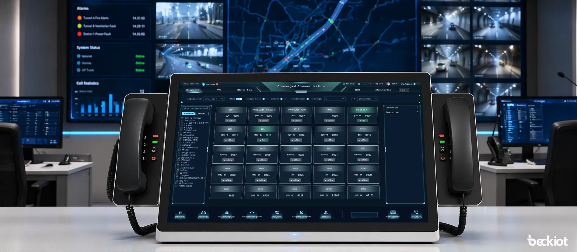 وحدة تحكم IP BK-DSC-236 مثبتة في بيئة مركز تحكم وقيادة احترافية