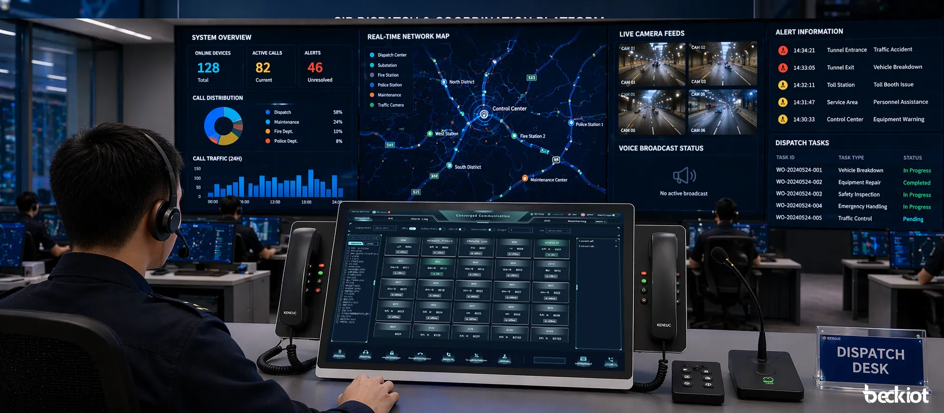 وحدة تحكم IP BK-DSC-236 مستخدمة في غرفة تحكم لعمليات الاتصال والإخطار والتحكم