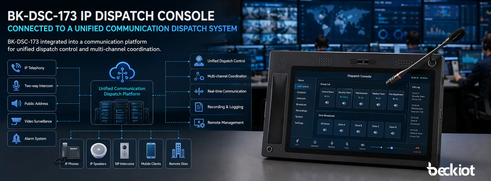 وحدة تحكم IP BK-DSC-173 مستخدمة في بيئة غرفة تحكم حديثة