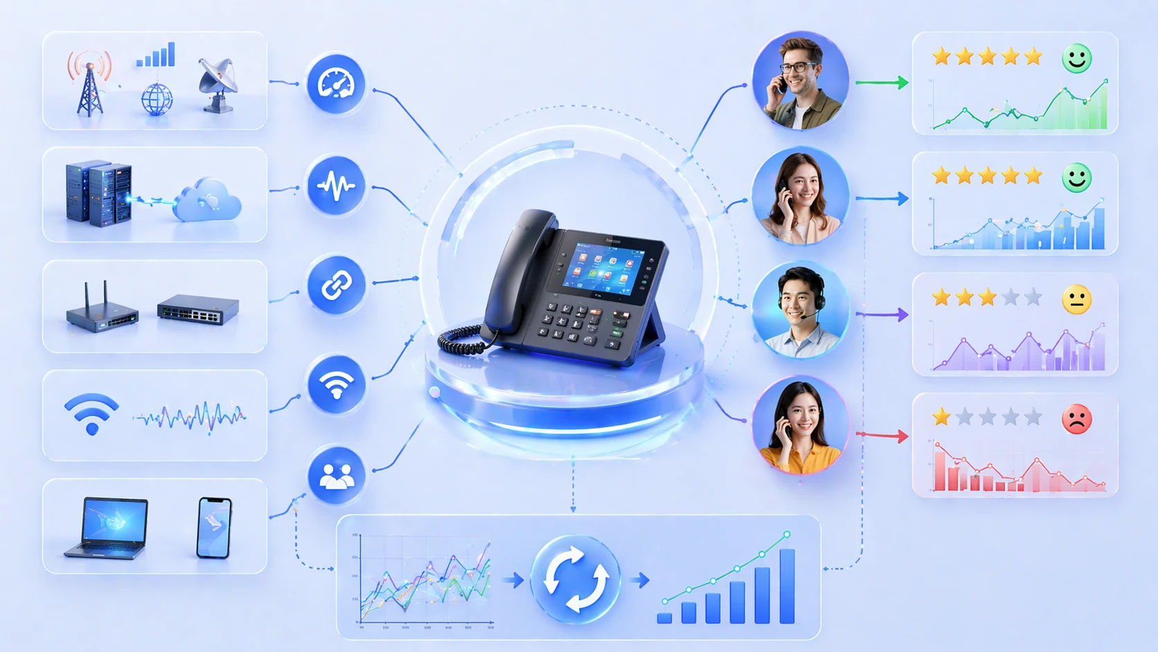فريق عمليات الشبكة يراقب جودة المكالمات وأداء الفيديو ومقاييس تجربة المستخدم النهائي
