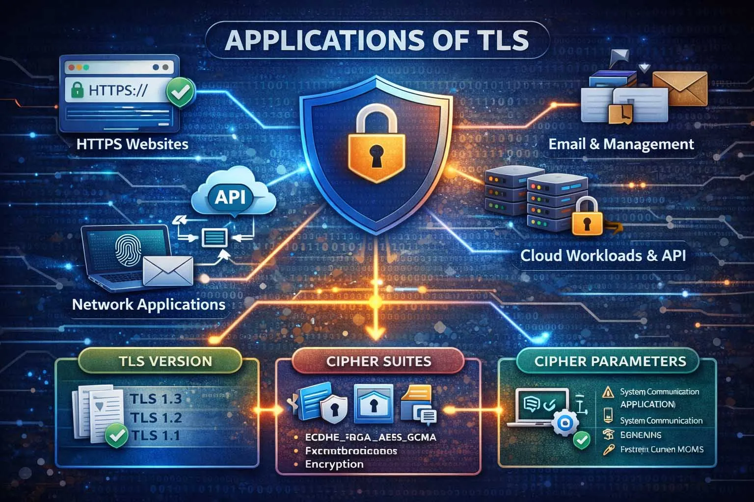 تطبيقات TLS عبر مواقع HTTPS وواجهات API وخدمات البريد الإلكتروني وأعباء العمل السحابية وواجهات الإدارة عن بُعد والاتصالات بين الآلات.