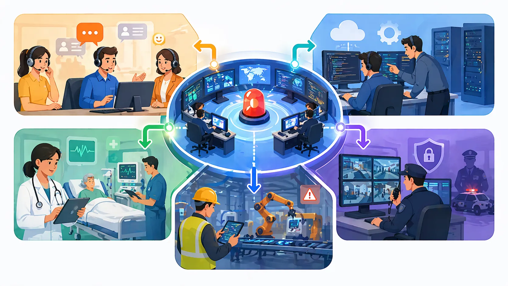 عملية التصعيد مطبقة في الرعاية الصحية، الاستجابة للإنذارات الصناعية، وبيئات الاتصالات التشغيلية