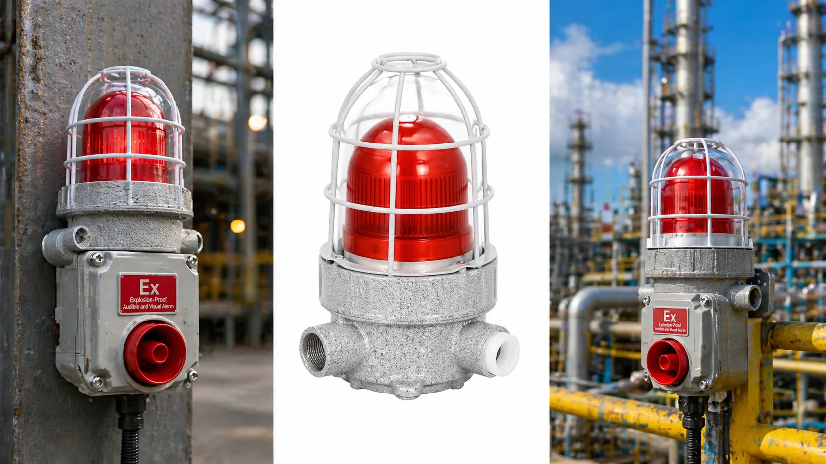 منبّه صوتي وضوئي مقاوم للانفجار مع خيارات جهد AC220V وDC24V وAC36V لأنظمة التحكم الصناعي
