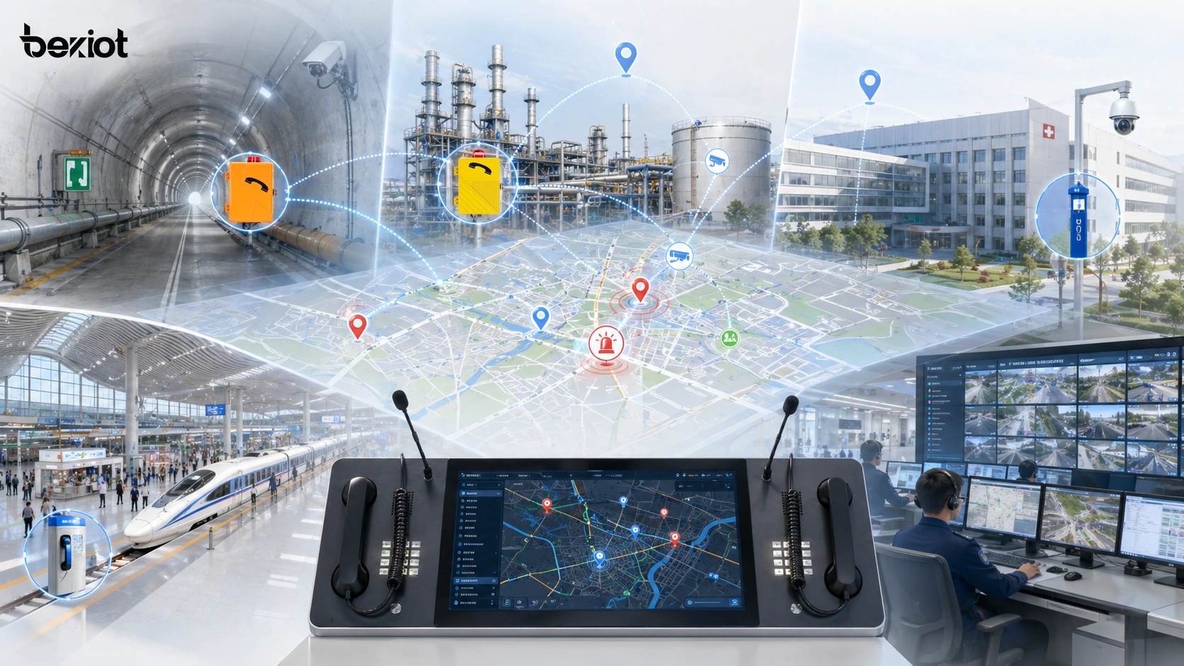 تطبيقات التوجيه المعتمد على الخريطة عبر الأنفاق والمواقع الصناعية والمجمّعات والمستشفيات ومراكز النقل وغرف التحكم في السلامة العامة