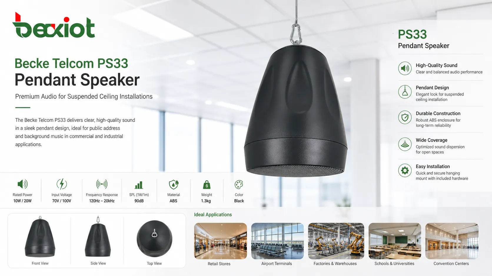سماعة Becke Telcom PS33 Pendant Speaker للتركيب الصوتي المعلق في الأسقف