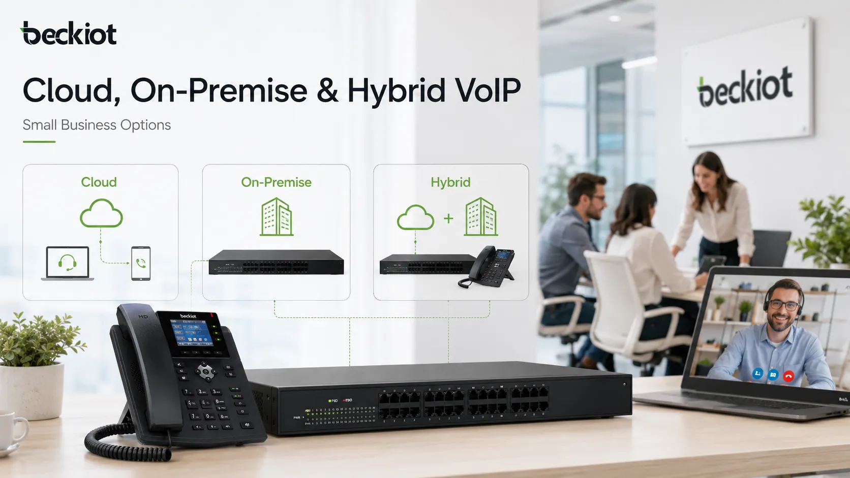 خيارات أنظمة VoIP السحابية والمحلية والهجينة للشركات الصغيرة