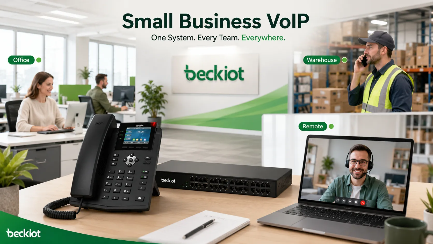 نظام VoIP للشركات الصغيرة يربط مستخدمي المكتب وموظفي المستودعات والعاملين عن بُعد