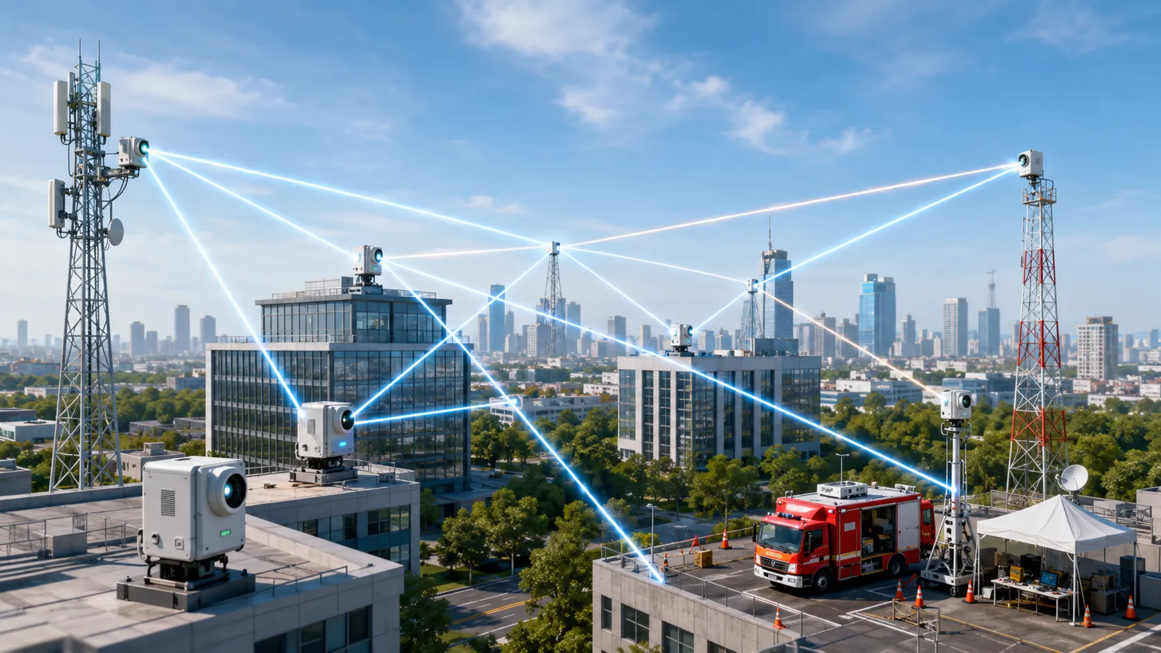 شبكة Mesh بصرية لاسلكية تربط محطات 5G ومباني المؤسسات ومواقع الاتصال الطارئ