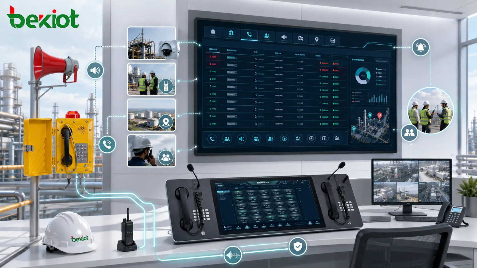 بنية اتصالات فائقة التقارب تربط الاتصالات فائقة التقارب، مركز القيادة، التوجيه، النداء، الإنذارات ضمن سير عمل تشغيلي منسق.