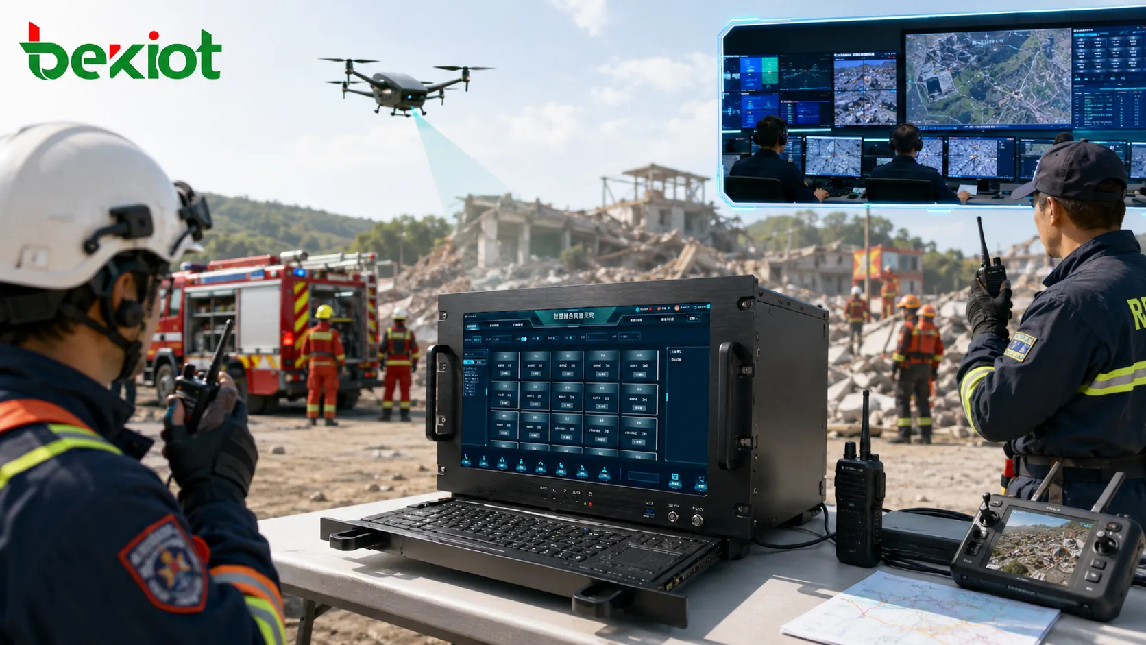 حل قيادة طوارئ متنقل يربط فرق الإنقاذ والراديو وفيديو UAV ومركز القيادة الخلفي