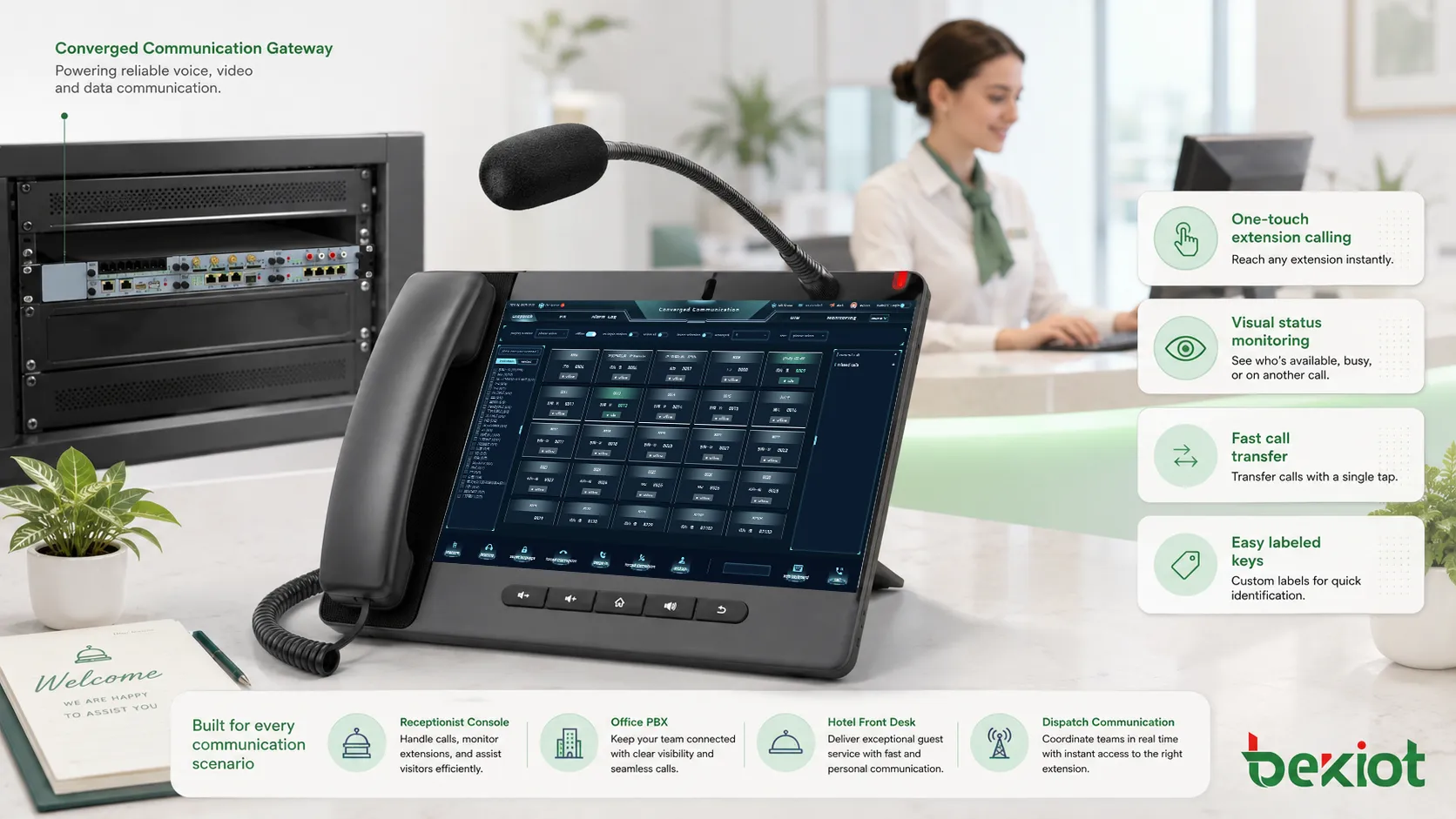 تطبيقات مفاتيح DSS في وحدة استقبال PBX مكتبية ومكتب فندق وإرسال الاتصالات