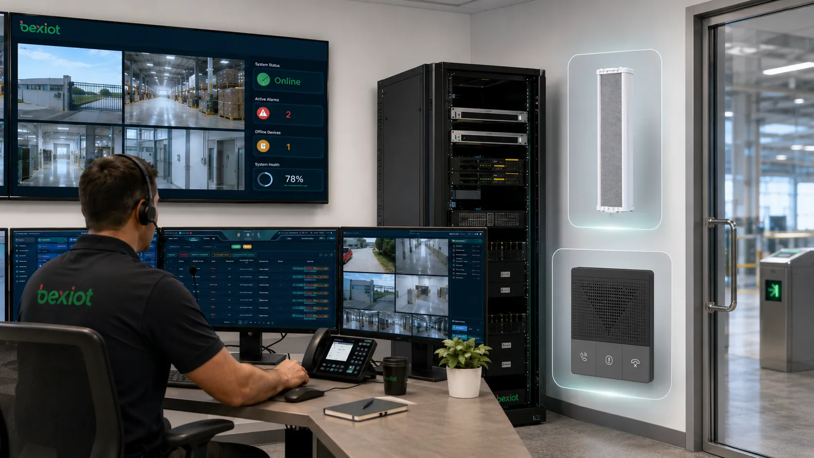 غرفة تحكم طوارئ تدمج لوحة الإنذار والنداء والبث وCCTV والتحكم في الدخول وتنسيق BK-RCS