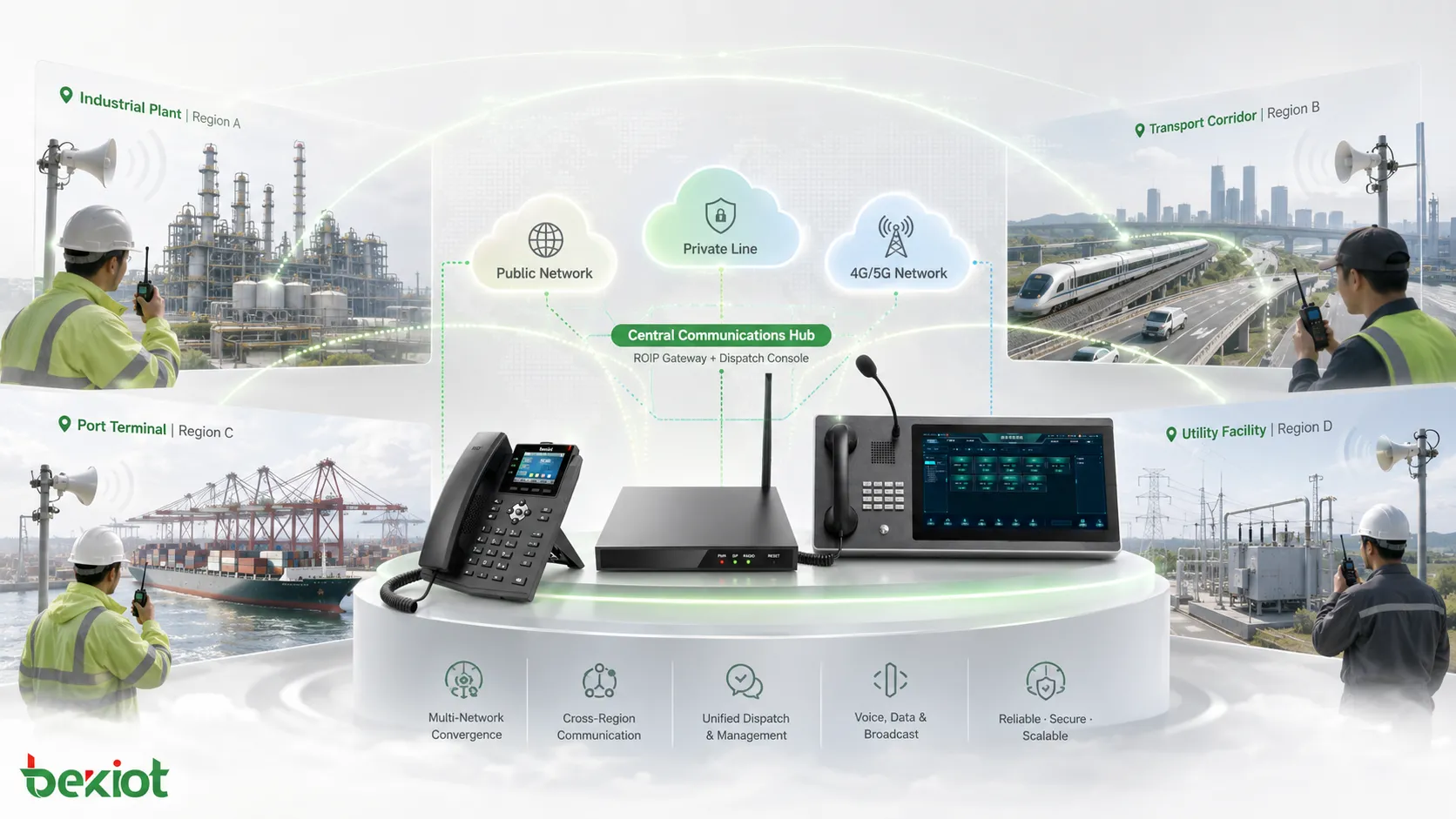 اتصال لاسلكي عبر المناطق ممتد عبر الشبكة العامة والخط الخاص وشبكة 4G/5G عن طريق البوابة
