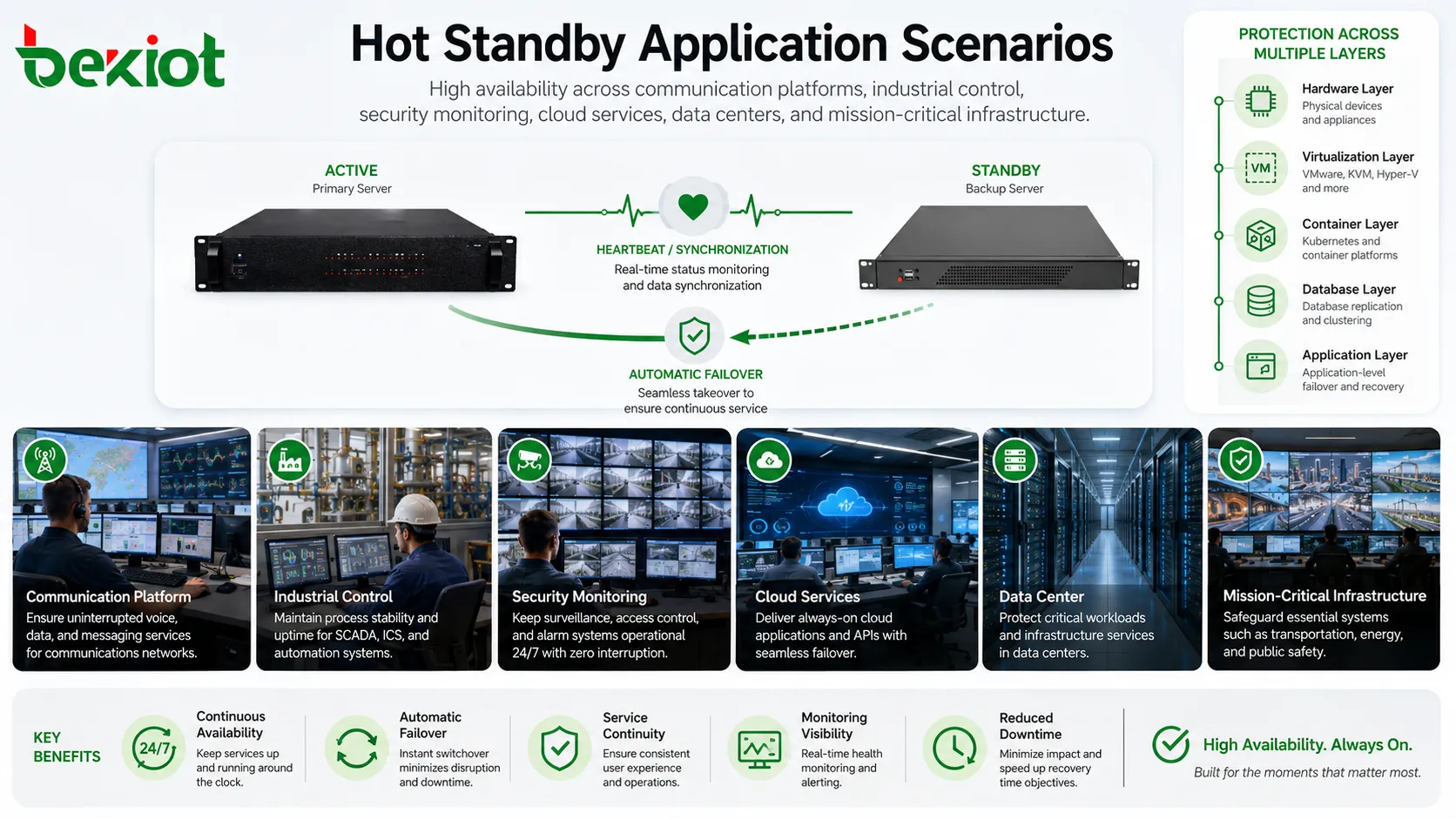 تطبيقات hot standby في منصات الاتصال والتحكم الصناعي والمراقبة الأمنية والسحابة ومراكز البيانات