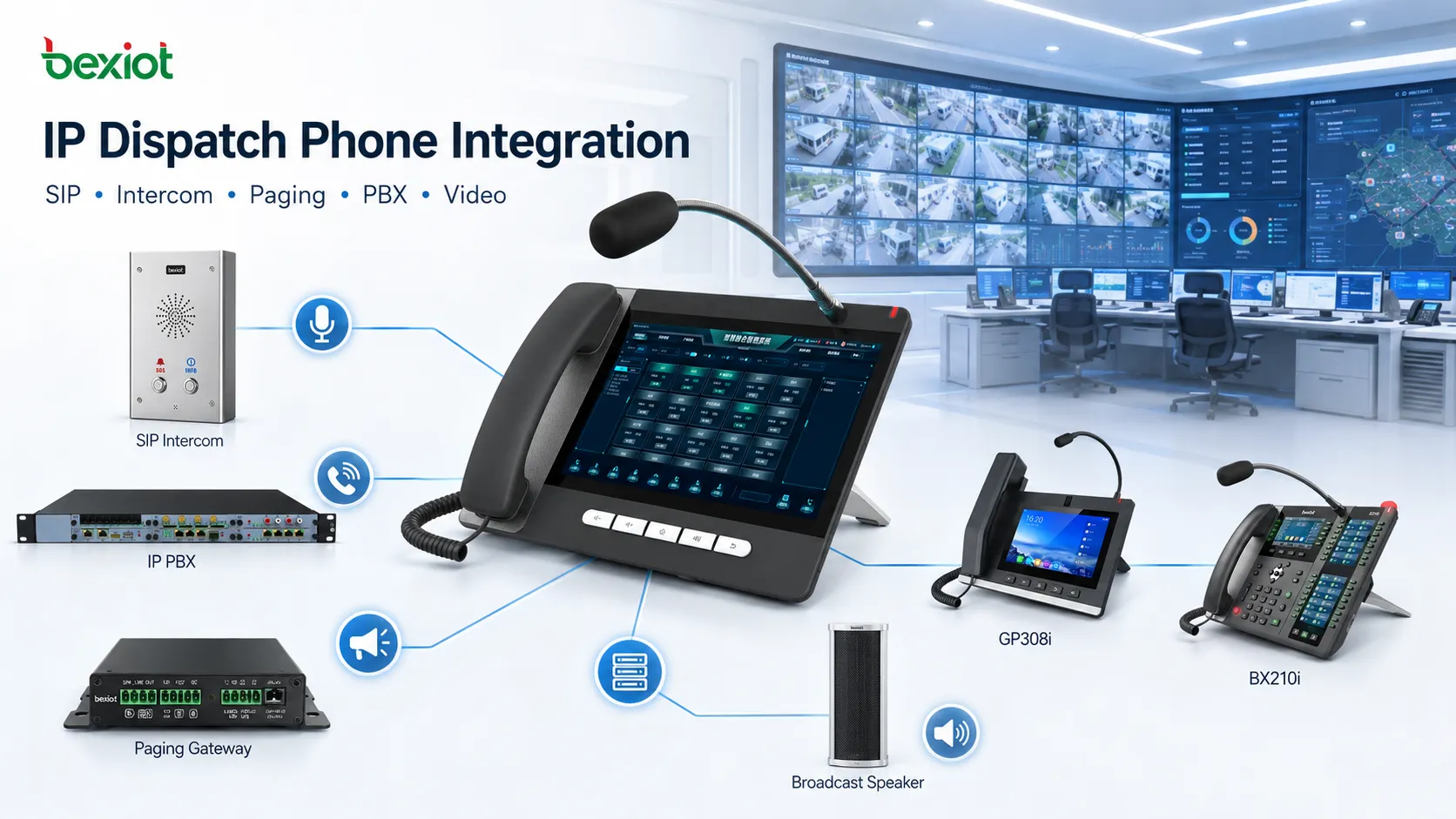 هاتف IP للتوزيع مدمج مع الاتصال الداخلي عبر SIP و IP PBX وبوابة الصفحات وطرفية الفيديو وغرفة التحكم الأمنية