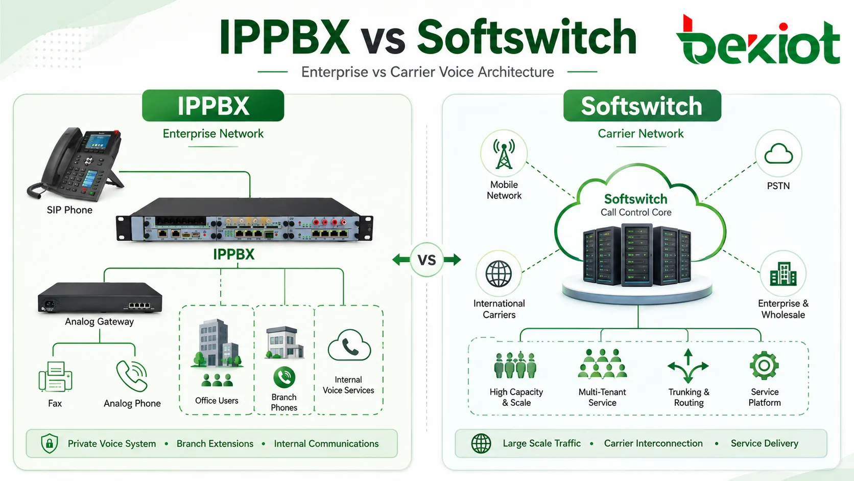 IPPBX مقابل Softswitch: الاختلافات الرئيسية ودليل الحلول العملية