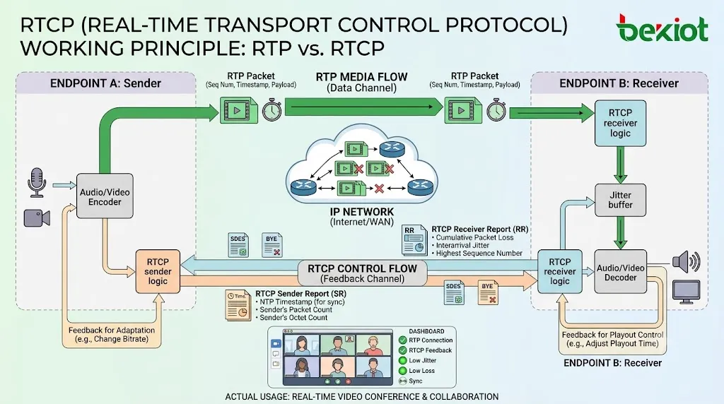 ما هو بروتوكول التحكم في النقل في الوقت الحقيقي (RTCP)؟ وكيف يعمل