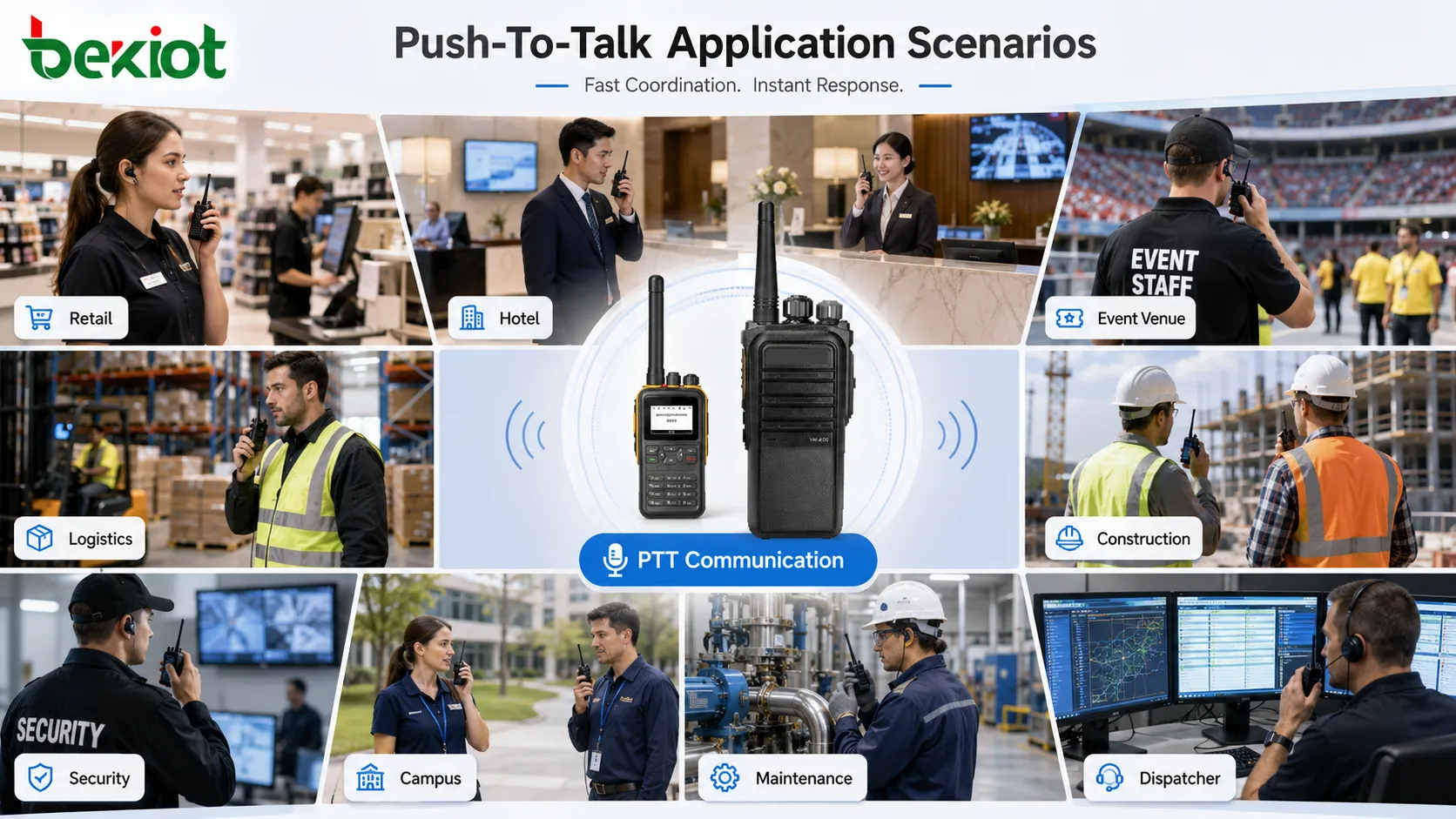 سيناريوهات Push-To-Talk تشمل دوريات الأمن والصيانة الصناعية وأسطول اللوجستيات وموقع البناء والحرم وتنسيق المُرسِل