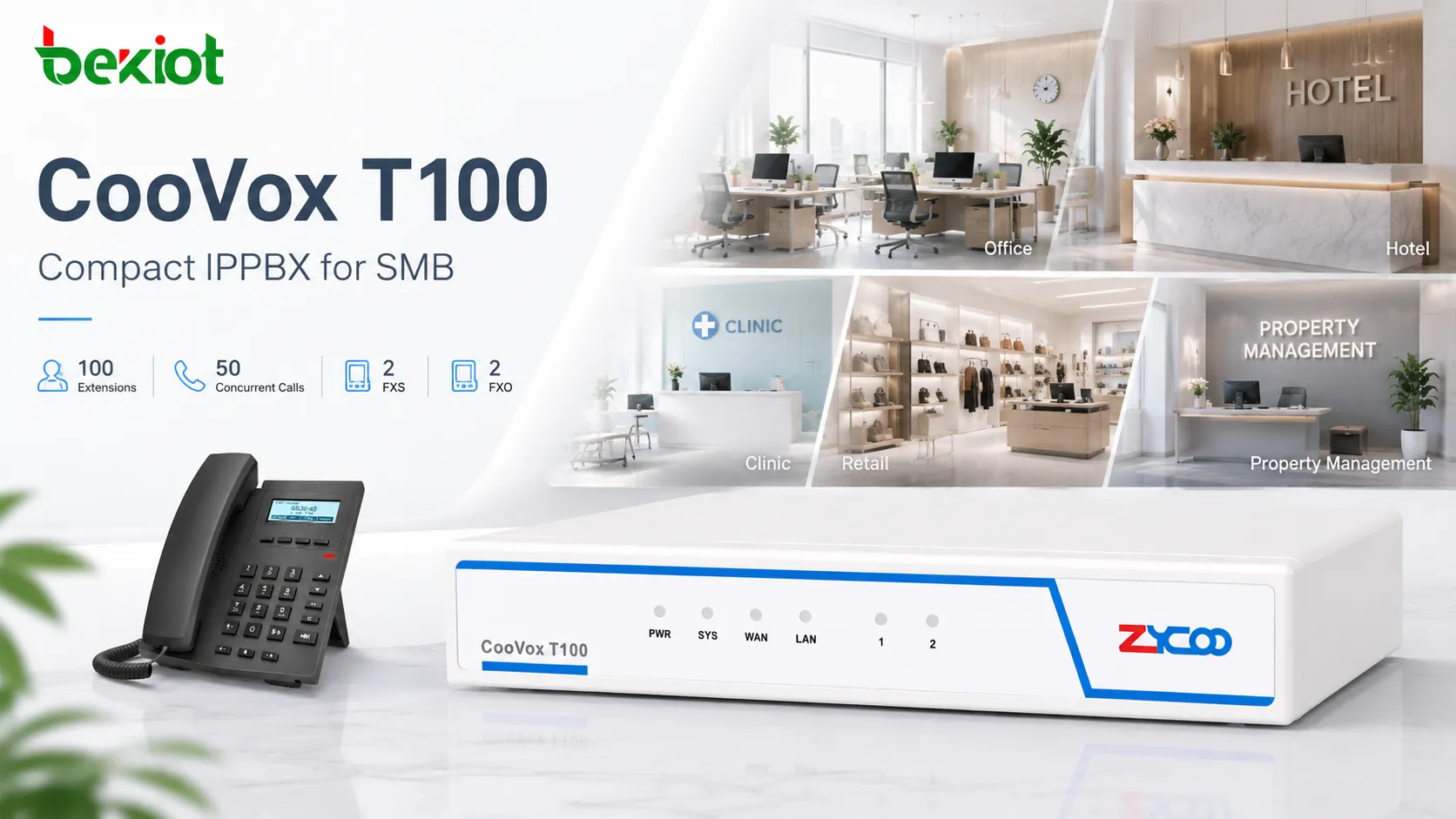 خادم Zycoo T100 CooVox IPPBX العتادي لاتصالات الشركات الصغيرة والمتوسطة